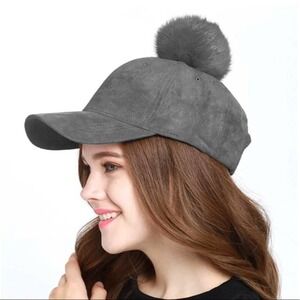 Angela & William gray Suede Pom Pom Dad Hat